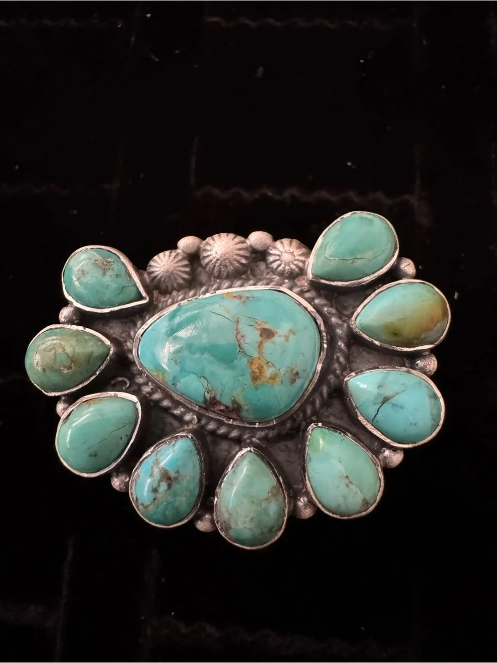 Turquoise Teardrop Cluster Statement Ring sterling silver  - Blue Green